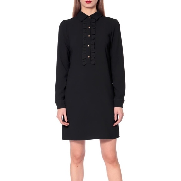 Dean Hutchinson- Sheer Black Longsleeve Ruffle Collar Button Down Dress - Picture 1 of 8